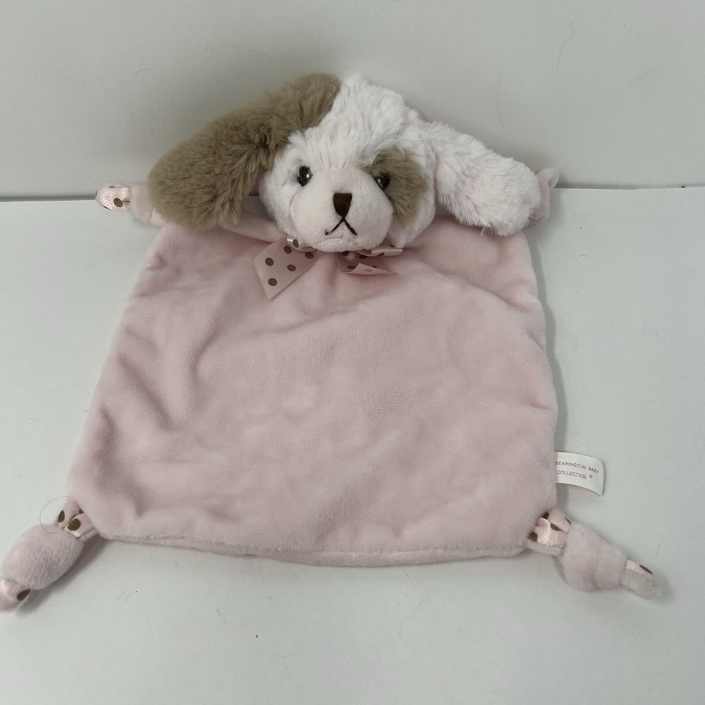 Bearington Baby Puppy Dog Lovey Pink Plush Brown Polka Dots EUC